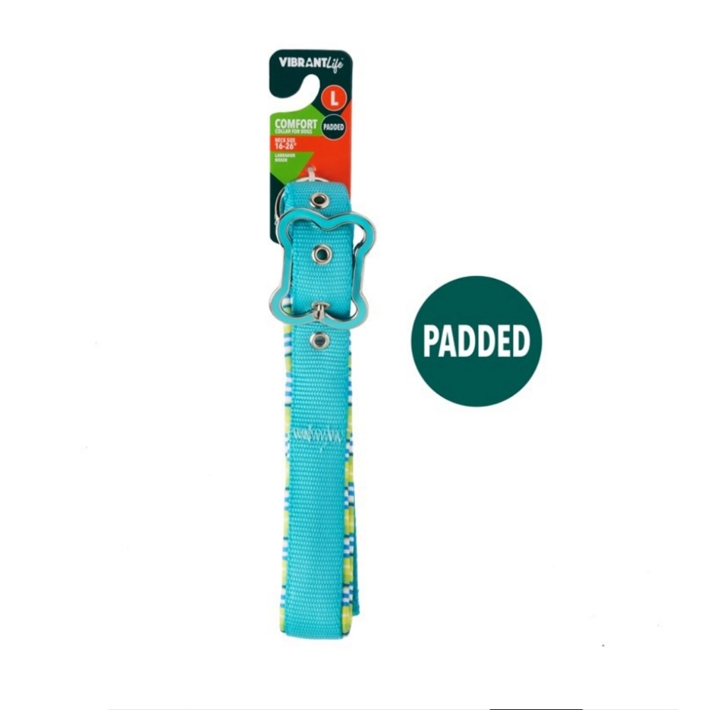 ADD ON Vibrant life comfort padded large 16-26" teal striped dog collar - Picture 5 of 5